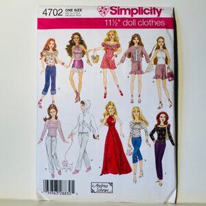 Simplicity 4702 Barbie 11.5" Doll Clothes Sewing Pattern Andrea Schewe UC